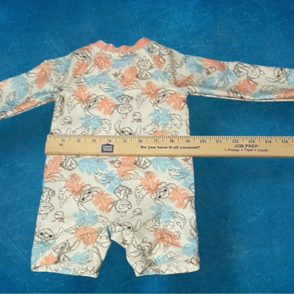 Disney Stitch Toddler Rashguard Swim Suit One Piece - Blue and Orange 12 months